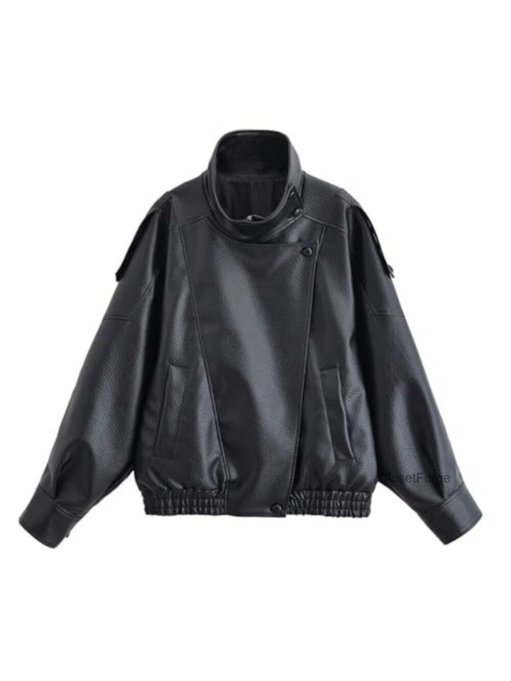 Oversized Faux Leather Jacket High Collar Long Sleeve Zip Up Motorcycle Coat